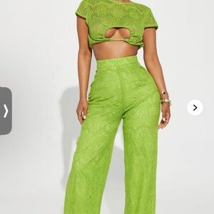 Fashion Nova Lime Green Lace Pantsuit